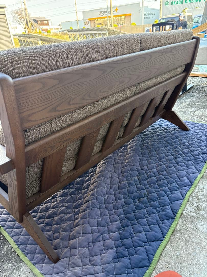 美品 ナガノインテリア 3Pソファ 天然木 LC048