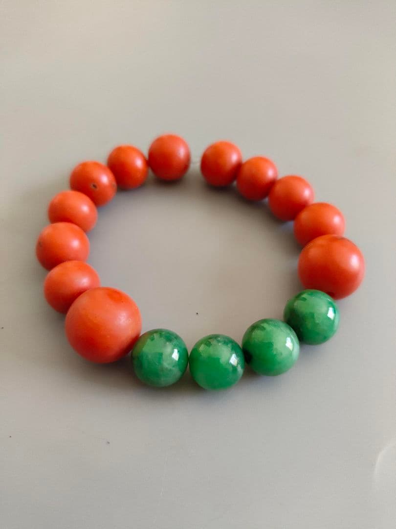 本珊瑚 翡翠玉 唐木箱付き 時代物