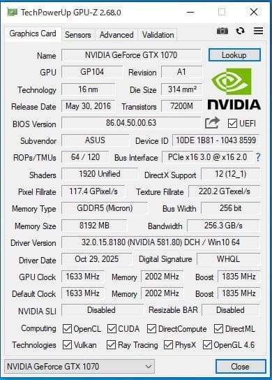 グラフィックボード・グラボ・ビデオカード ASUS ROG STRIX GTX1070 8GB
