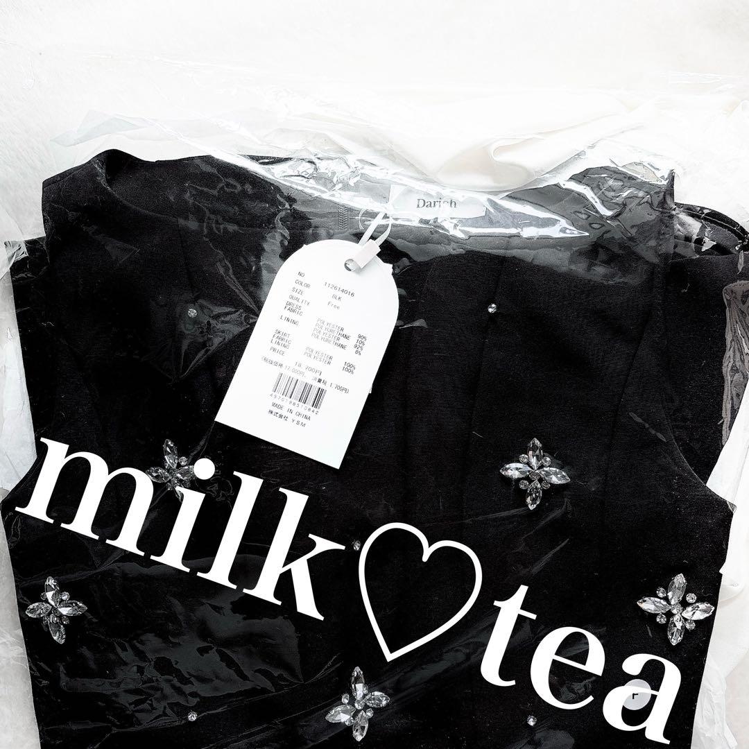 新品タグ付 ダーリッチ ビジューフレアバルーンミニドレス フリー ブラック