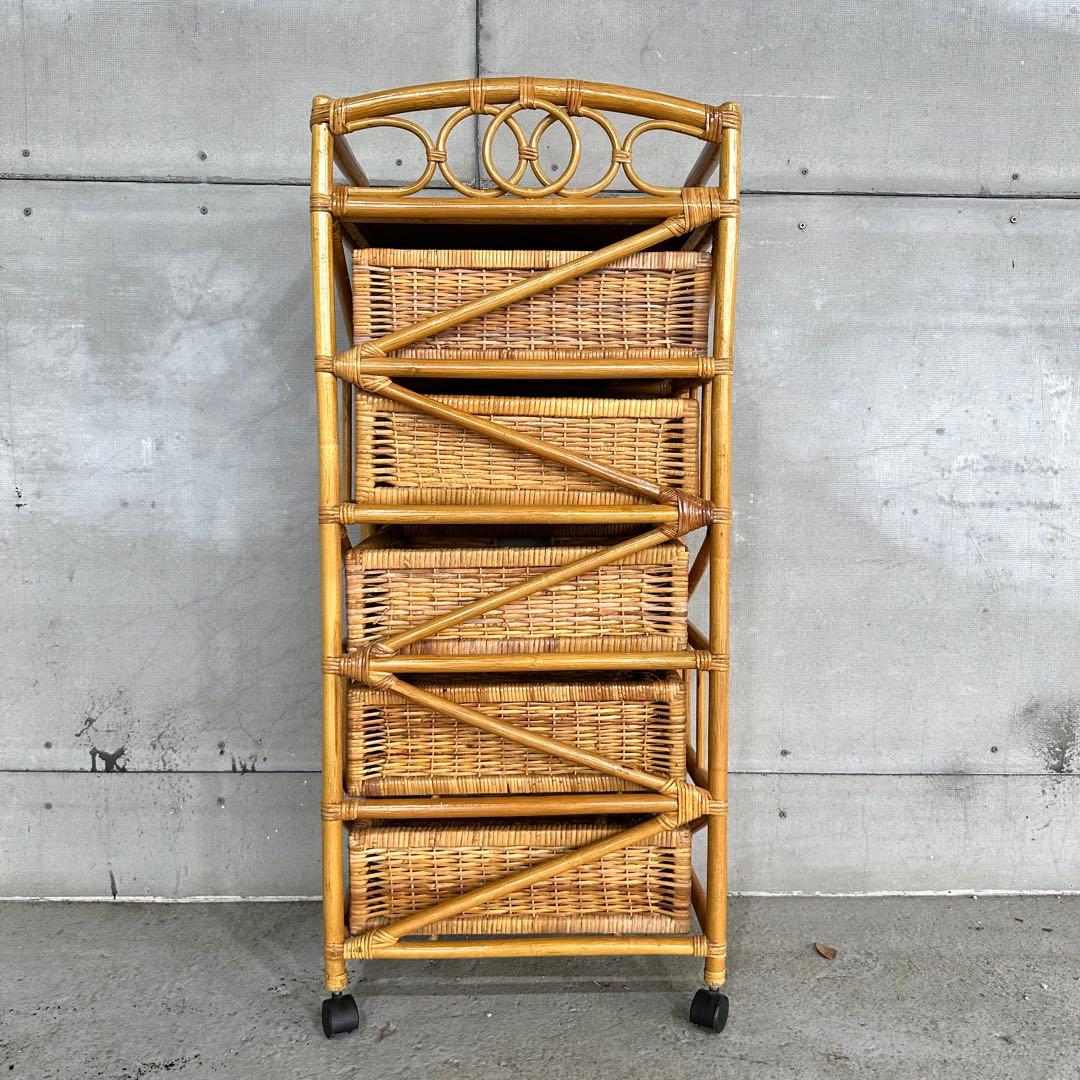 ⭐️即決価格⭐️ラタン 籐家具 5段チェスト　ランドリーラック キャスター付