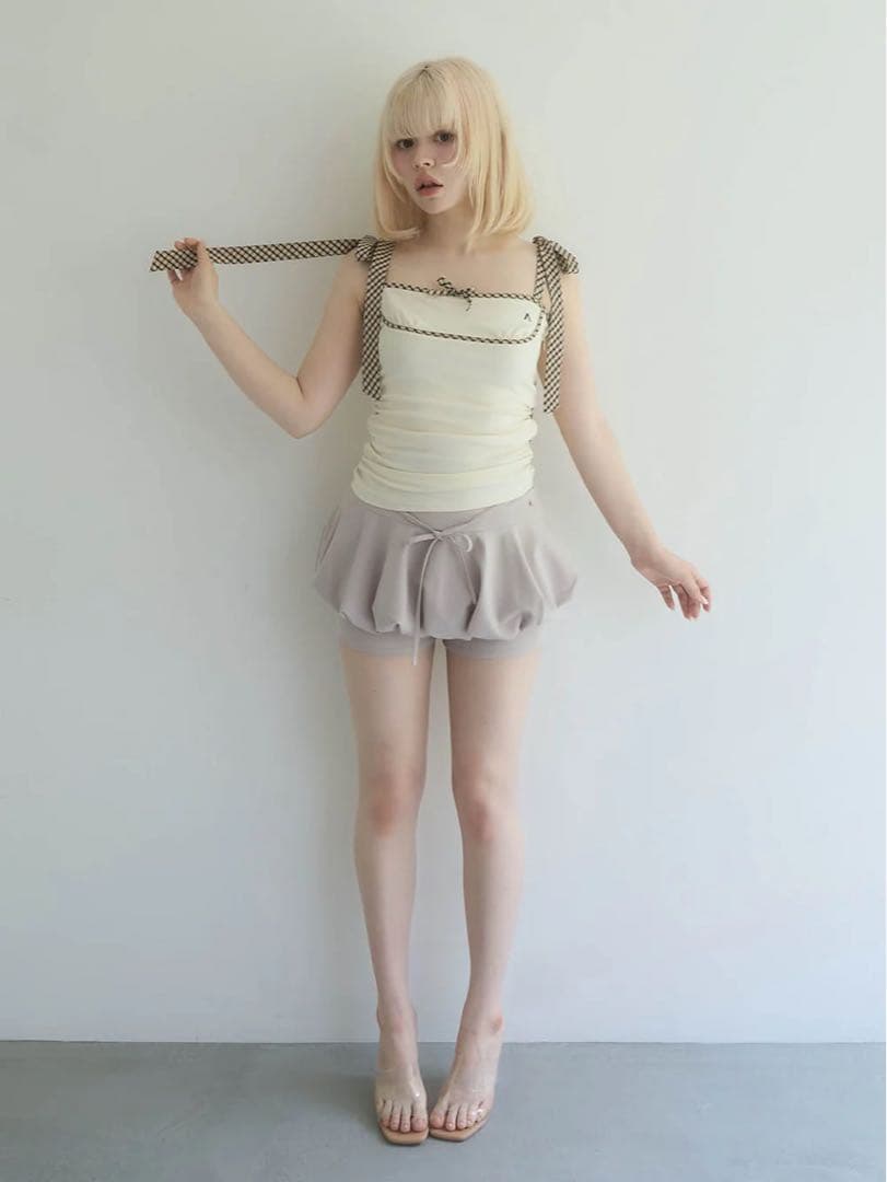 トップス andmary Alice check ribbon tops ivory F