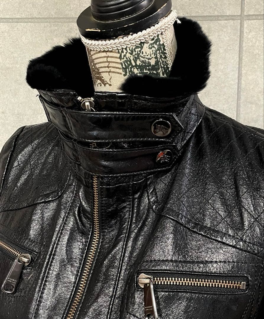 BURBERRY BLUE LABEL ラビットファー レザージャケット M