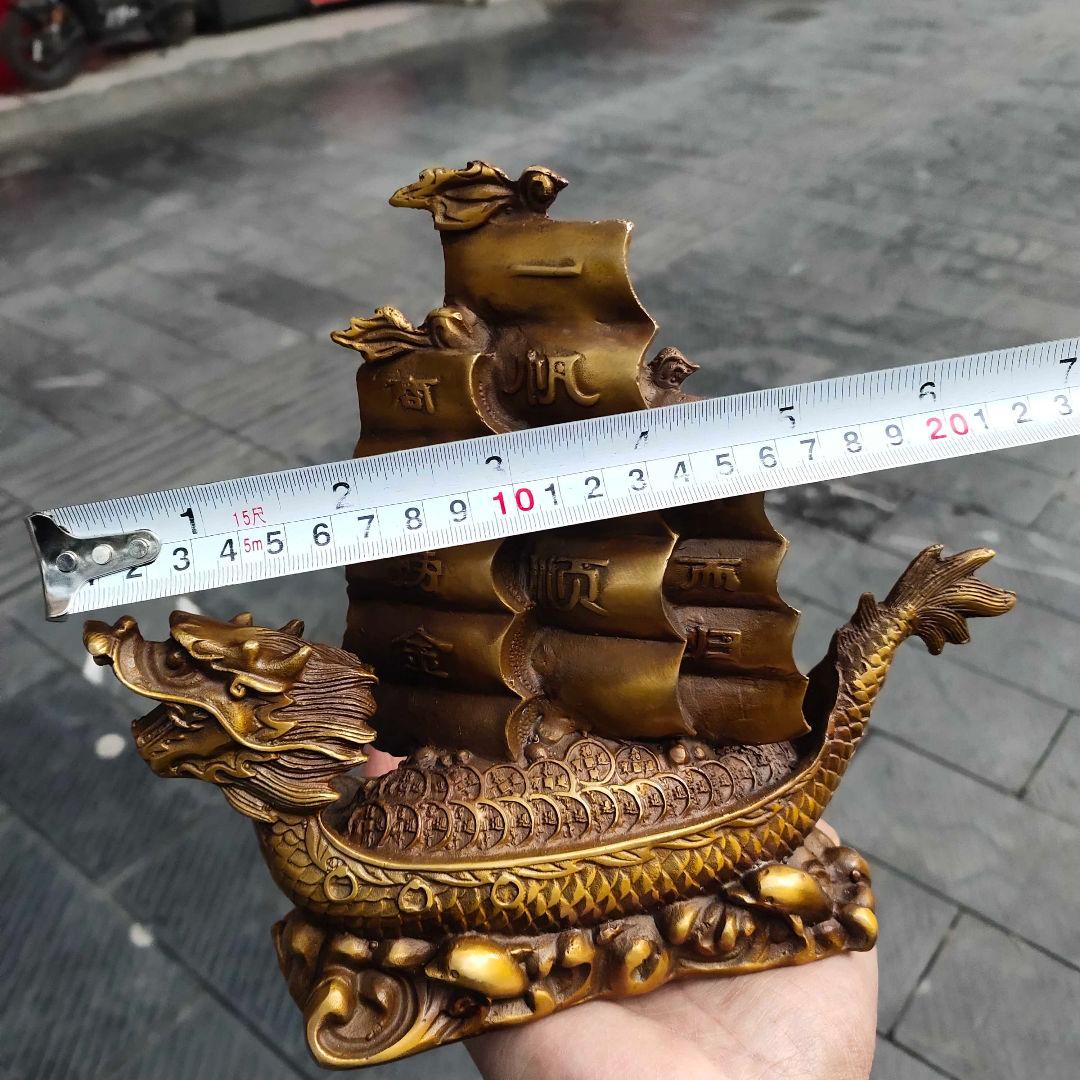 銅器 順風満帆 龍頭帆船 置物 書道具 文房具 装飾品 現代工芸品 美術品