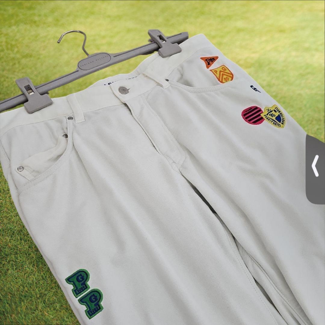 防寒　蓄熱　裏起毛　パーリーゲイツ　パンツ　M〜L相当　白　ホワイト　ワッペン