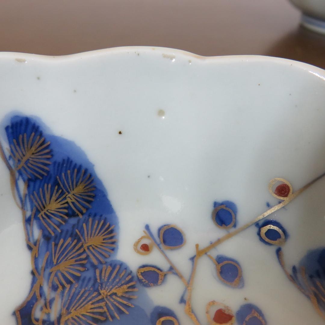 なます皿 5枚 金彩 松竹梅 色絵付 鶴亀