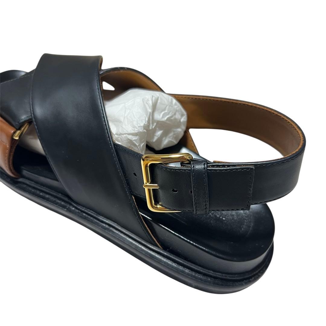 MARNI レザー クロスサンダル ブラック 38