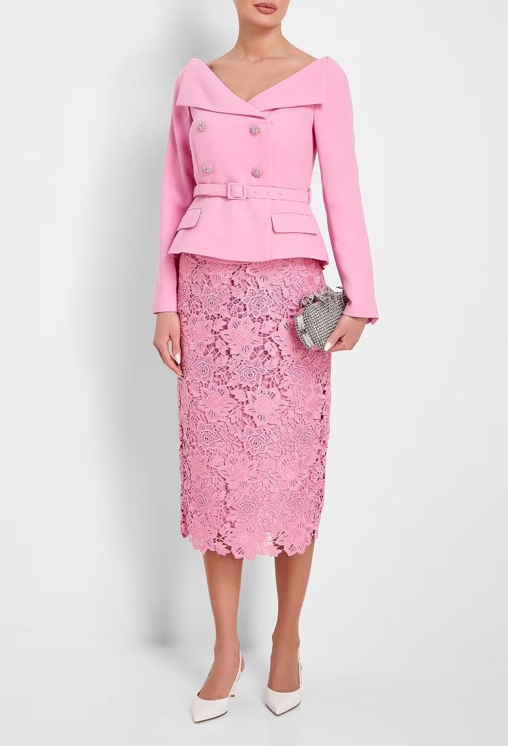 R*A様 セルフポートレイト テーラード ワンピース レース ピンク UK8 未