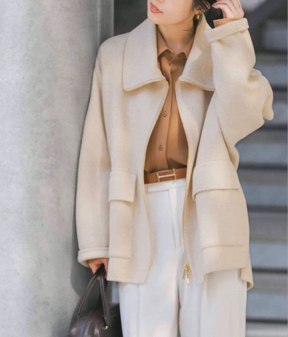 【NOBLE キャメルミックスリバージップコート 38】