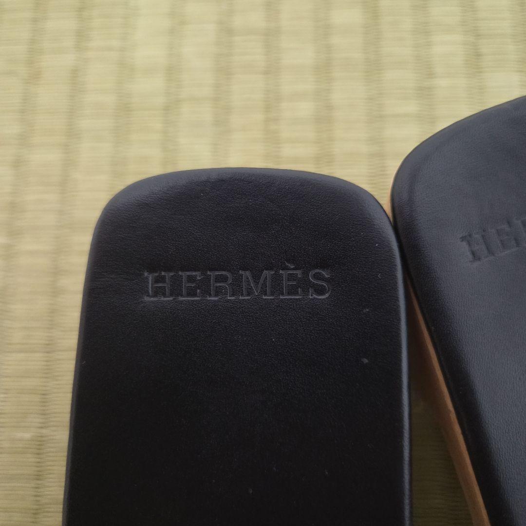未使用近 エルメス ケブラール サンダル Hロゴ サイズ35 レザー 黒
