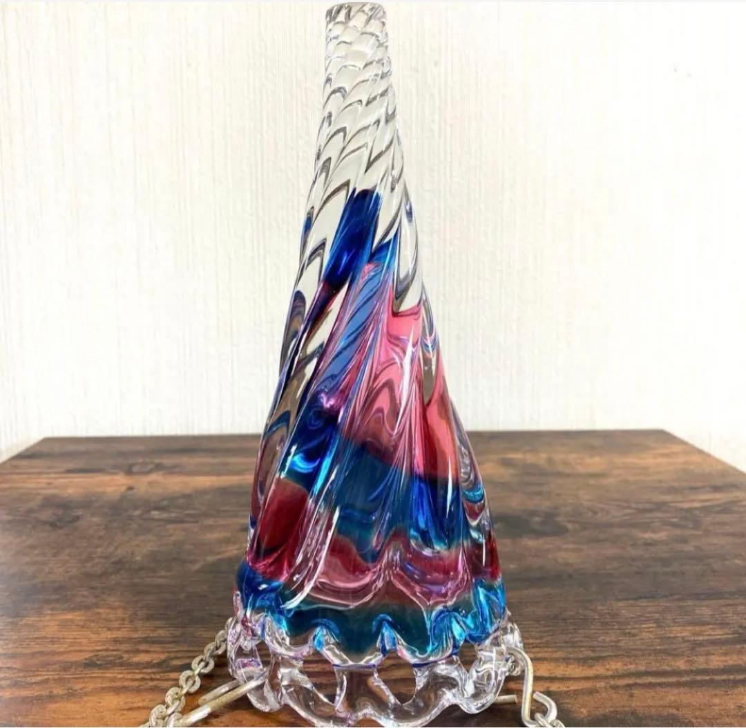 70年昭和レトロアンティーク吊り下げ花瓶ぷっくりレトロガラススパイラルランプシェ