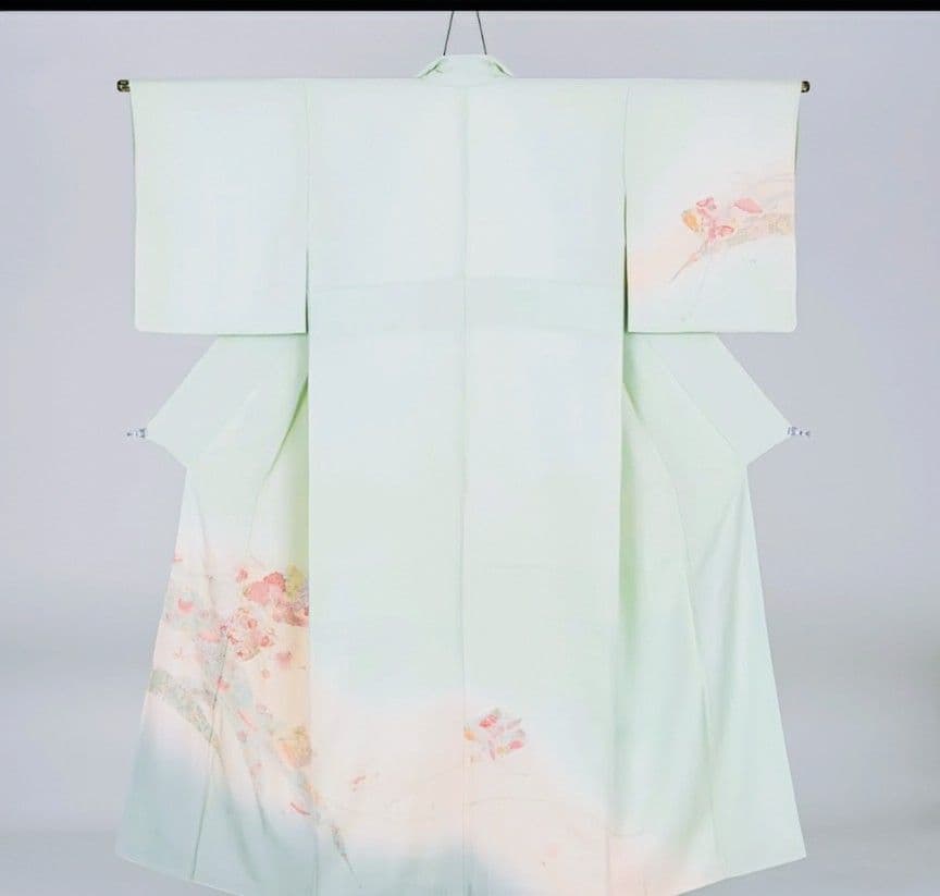 蘇州刺繍　訪問着　袋帯　セット　ぼかし染め　花鳥・宝尽くし　白緑・秘色・乙女色