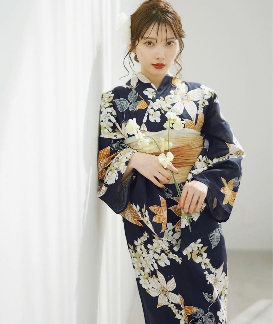 浴衣　Dita（ディータ）　幻想鏡花水月(柑橘）4点セット