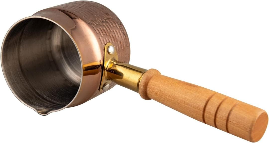 ステンレス製ソースパン、IH対応、400ml、目盛付き、アンティークゴールド色、