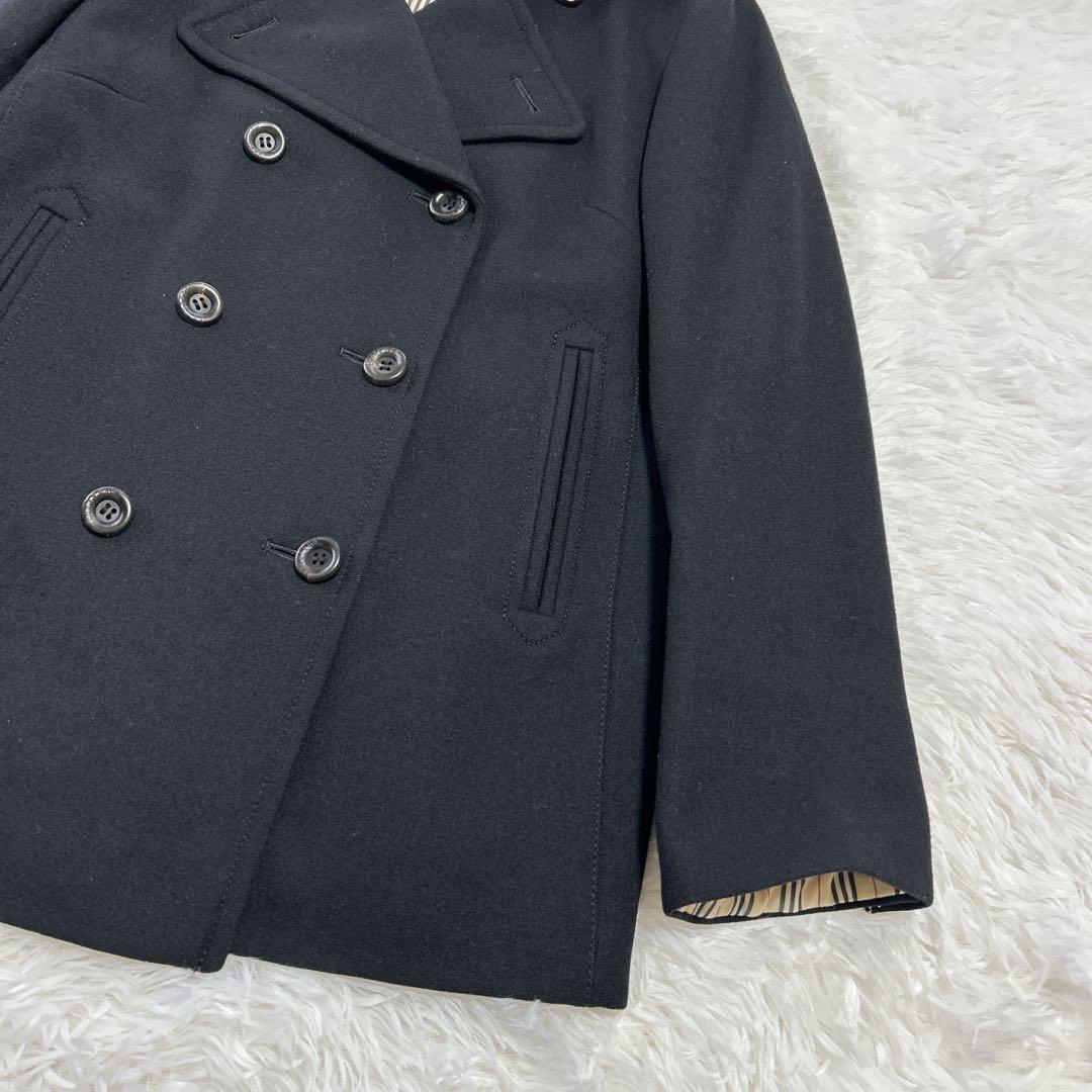 バーバリーロンドン ウール ピーコート ロゴボタン ストライプ裏地 9 ブラック