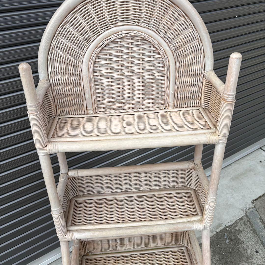 古家具 ラタンラック 飾り棚 4段 籐製シェルフ ナチュラル 収納ラック レトロ