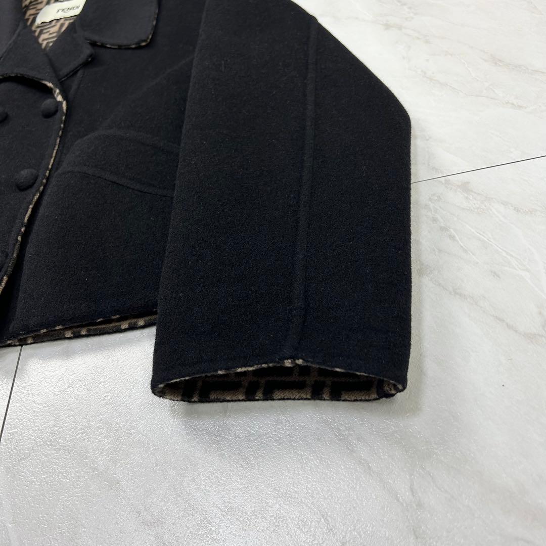 極美品 フェンディ ダブルフェイス ショートコート ウール ズッカ 黒 40