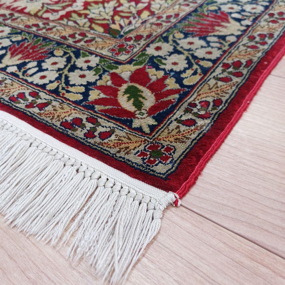 Y3347 中国シルク絨毯 シルク100% 手織り240段 85×68㎝