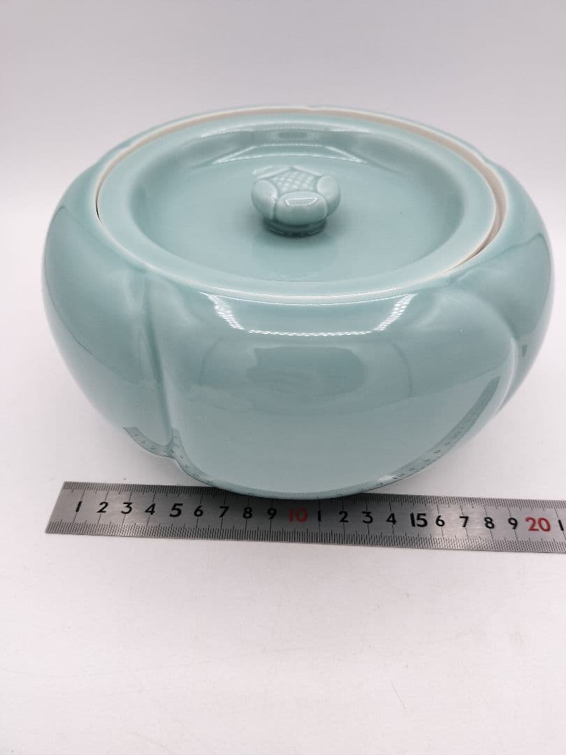 c911 水指 青磁捻梅 桜峰作 木箱 茶道具 古物