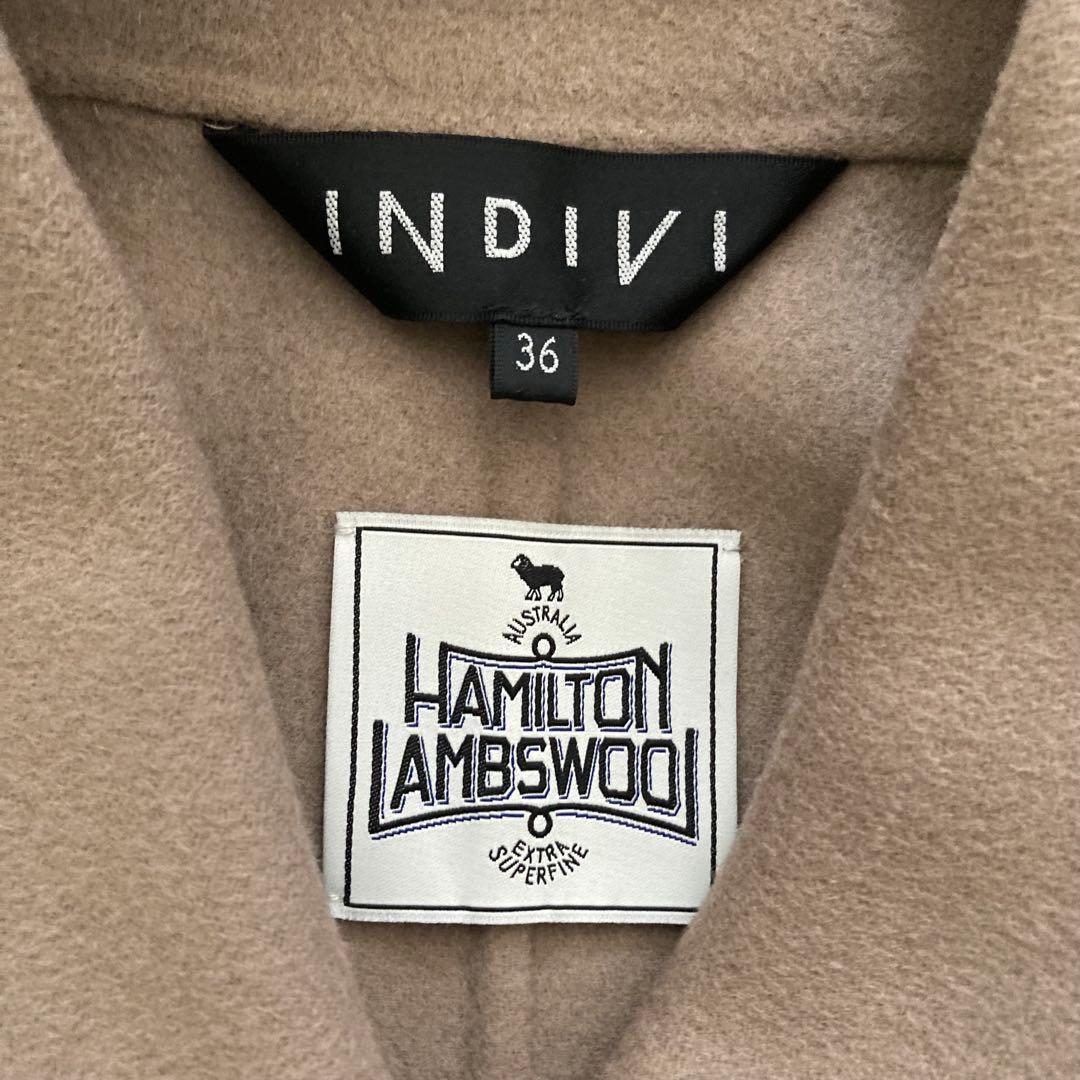 【美品】INDIVI 36 ハミルトンラムズウール ステンカラーリバーコート