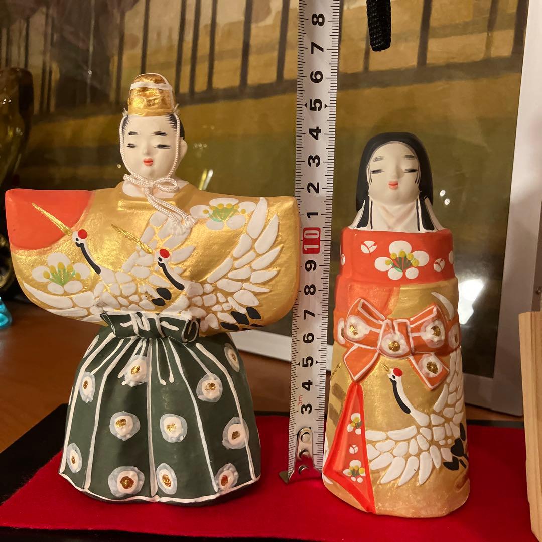 【祝鶴】博多人形　おひな様　小副川祐二作　陶器製　桐の箱入り