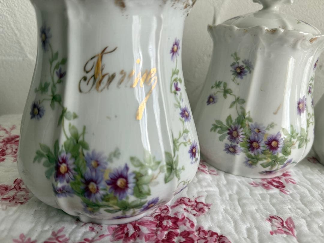 フランスアンティーク　陶器のキャニスター5個セット