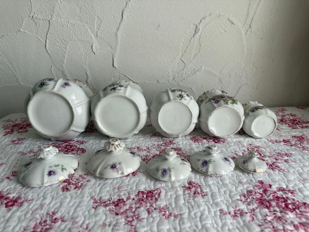 フランスアンティーク　陶器のキャニスター5個セット