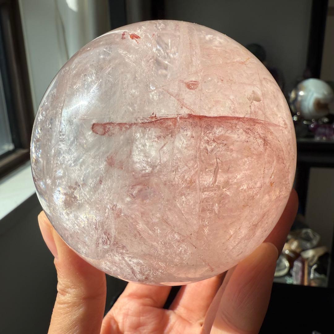 天然石ピンクアゼツライトのスフィア　丸玉　置物NO.112611