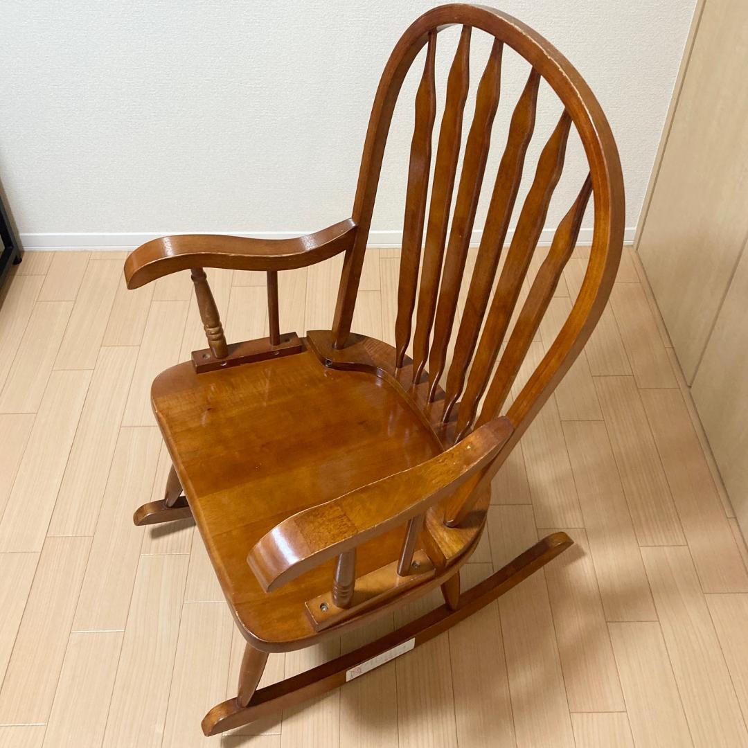 ロッキングチェア アンティーク調 スラットバック 木製 アーム付 クラシック