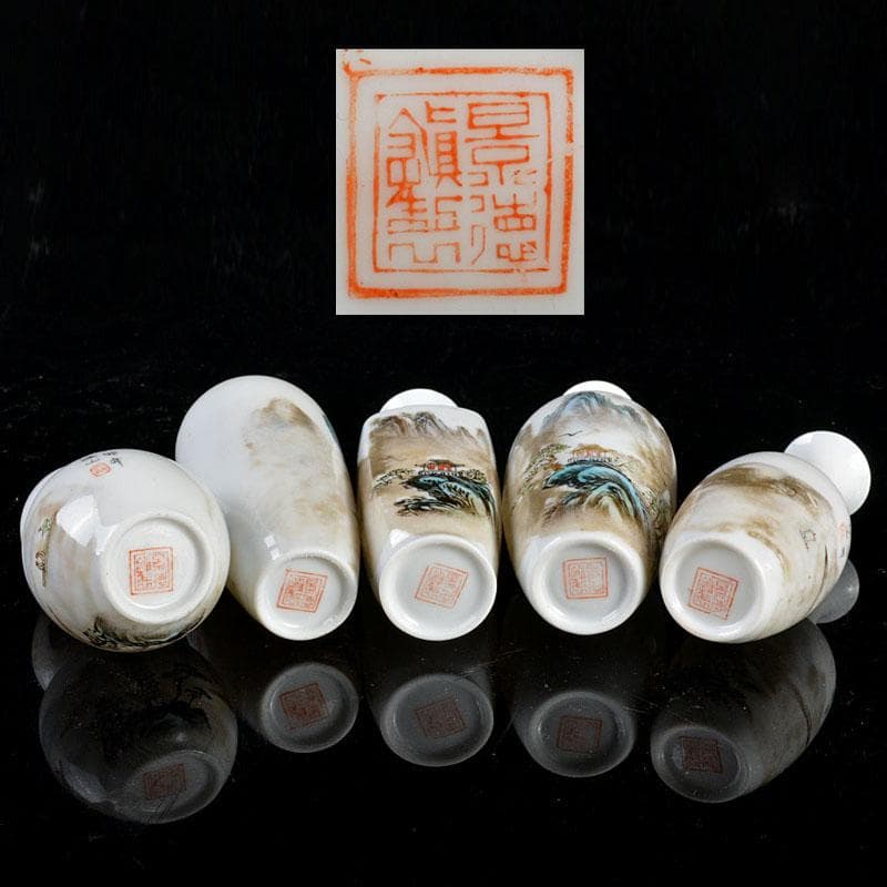 中国　景徳鎮製　薄胎粉彩　山水文　小瓶　5点　V　R4336