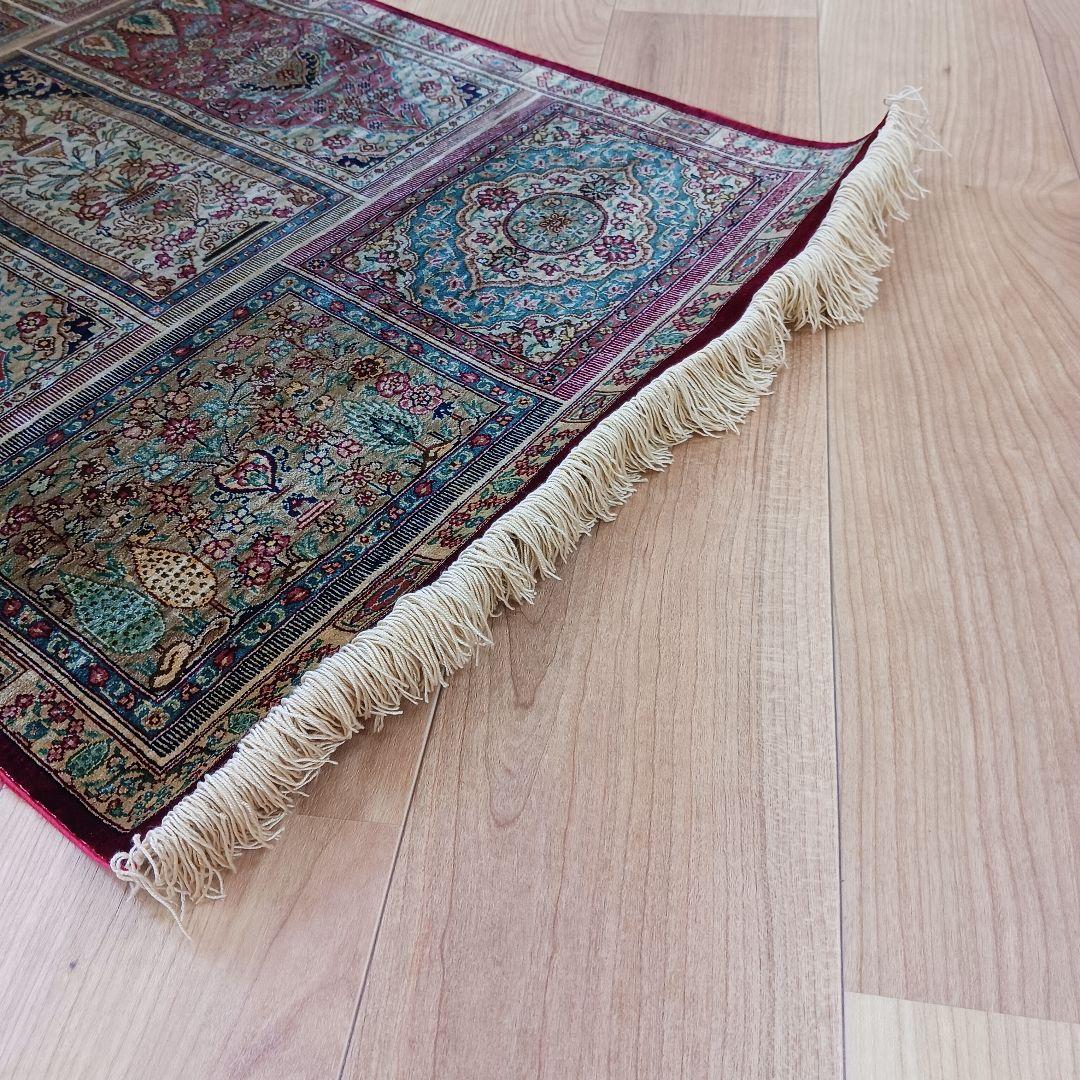 Y2691 ペルシャ絨毯 クム産 シルク100% 手織り100万ノット 工房