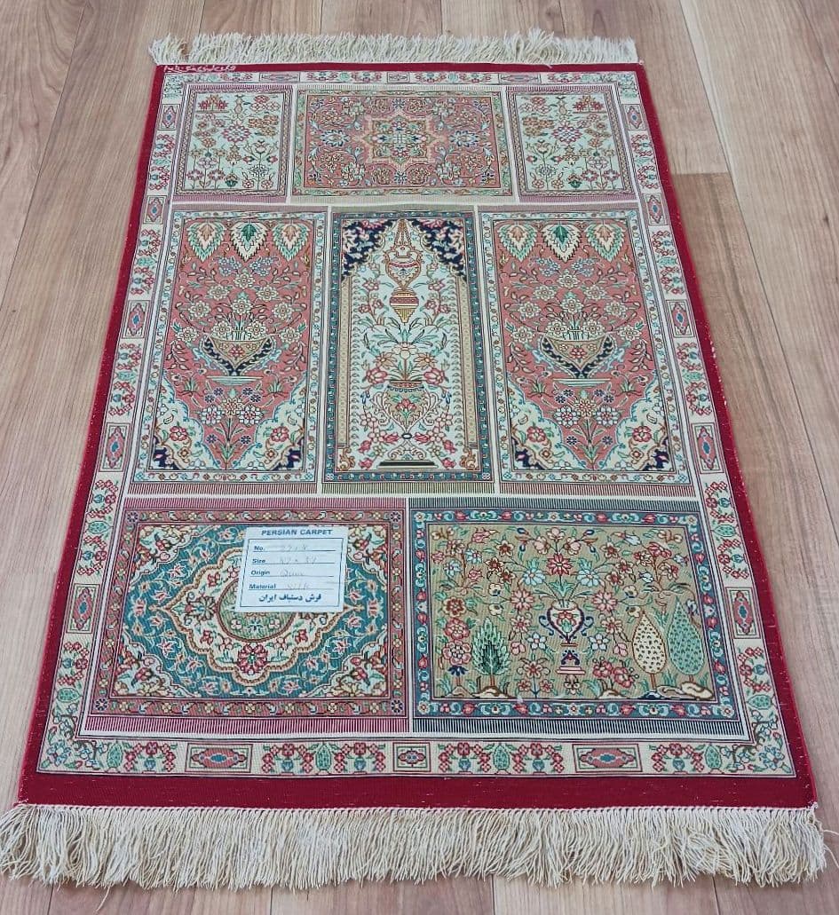 Y2691 ペルシャ絨毯 クム産 シルク100% 手織り100万ノット 工房