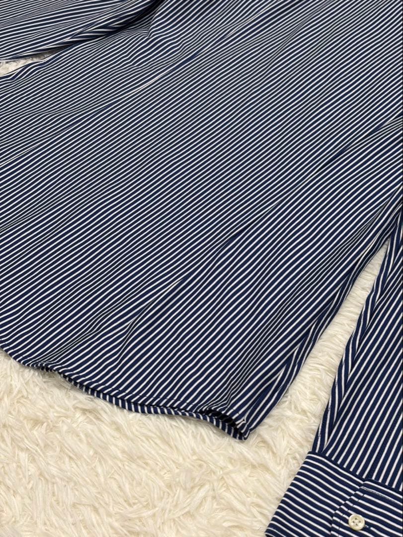 【新品】ポロラルフローレン ニットドレスシャツ ストライプ L ネイビー