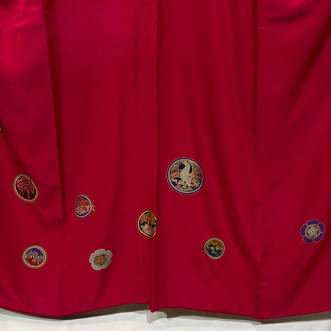 袷　小紋　飛び柄小紋　赤色地に丸紋　身丈159 裄丈67 k1293