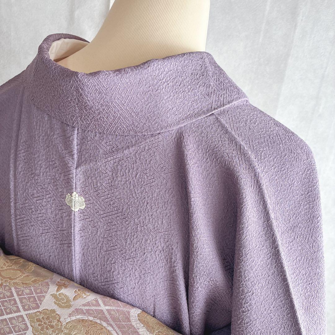 色無地　フルセット　着物　正絹　トールサイズ　紫　卒業式　入学式　一つ紋　G6