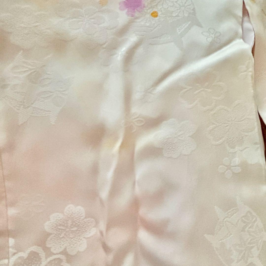 正絹　七五三 女の子7歳着物・帯セット　白　レトロ　アンティーク　日本製