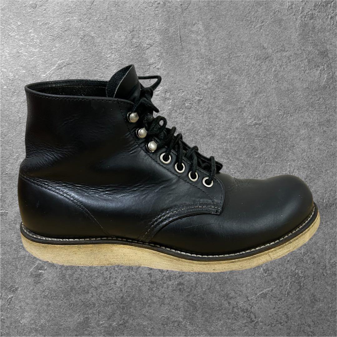 90s 8D 26cm RED WING 8165 刺繍羽タグ ワークブーツ 黒