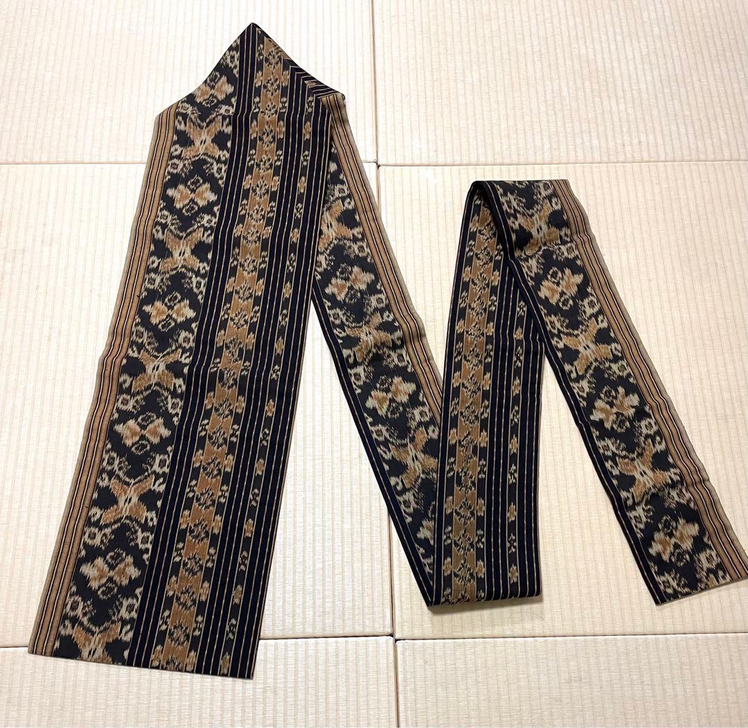 貴久樹 イカット 綿 九寸名古屋帯 黒地