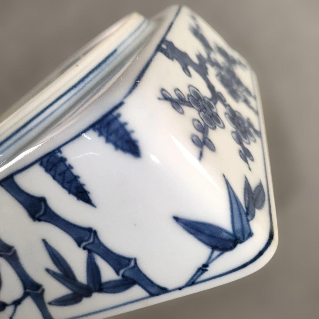 A1365-9/京焼/宮永東山 造/染付松竹梅図四方刺身揃 大5客・小5客/共箱