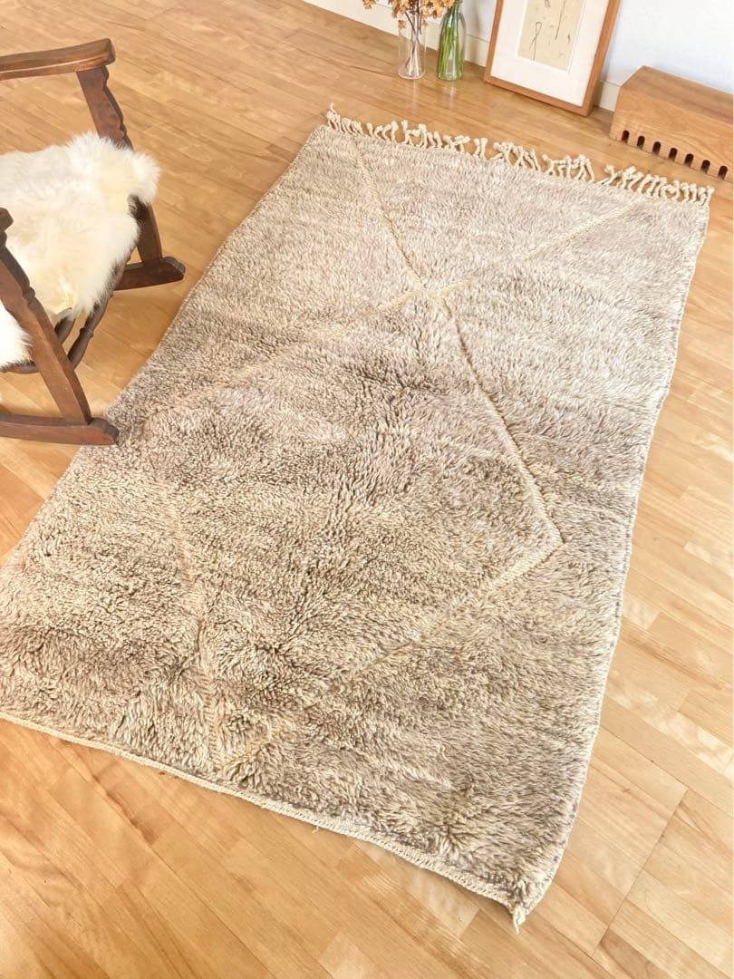 【モロッコ直輸入】新品 上質ベニワレングレージュラグ　即購入OK