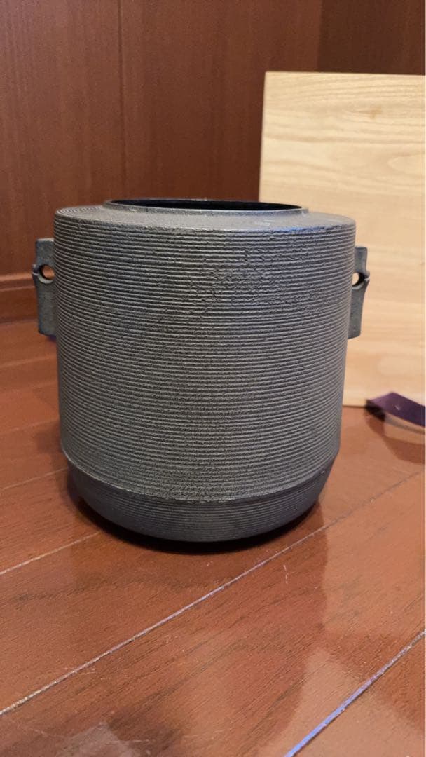 竹模様の鉄製茶釜 木箱付き