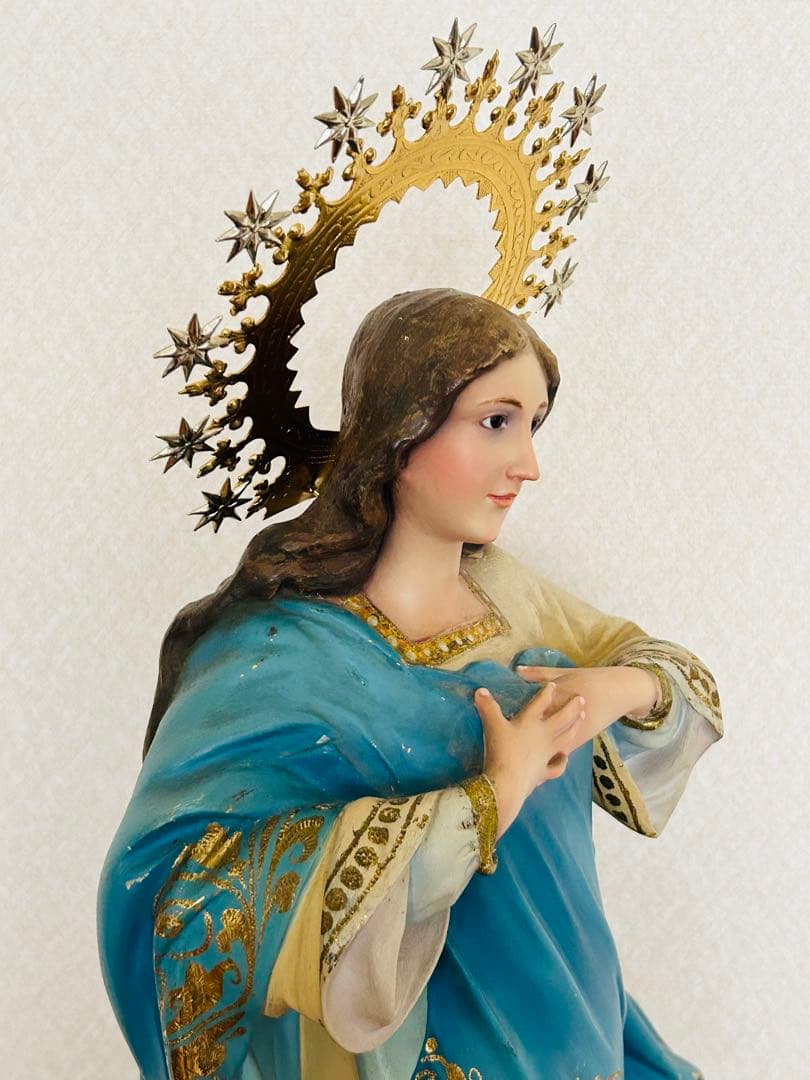 【超超希少美顔】✞無原罪の御宿り 胸に手を当てる聖母マリア像　宗教彫刻