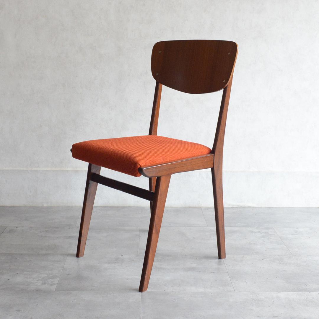 イギリス ヴィンテージ チーク ダイニングチェア オレンジ 北欧家具 04