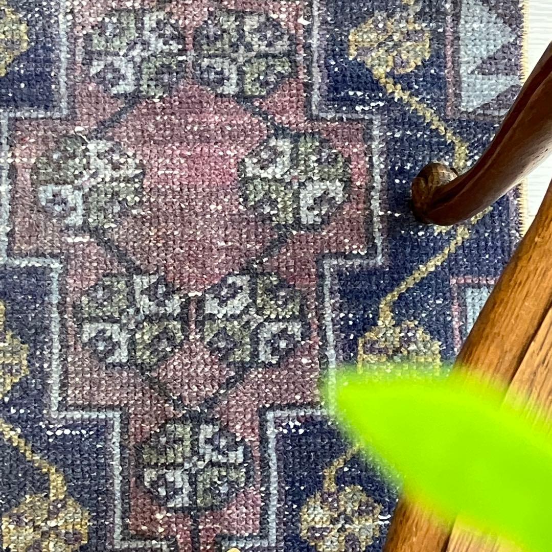 濃淡ブルー✳︎43×83 イエロー　ピンクメダリオン　トルコヴィンテージラグ