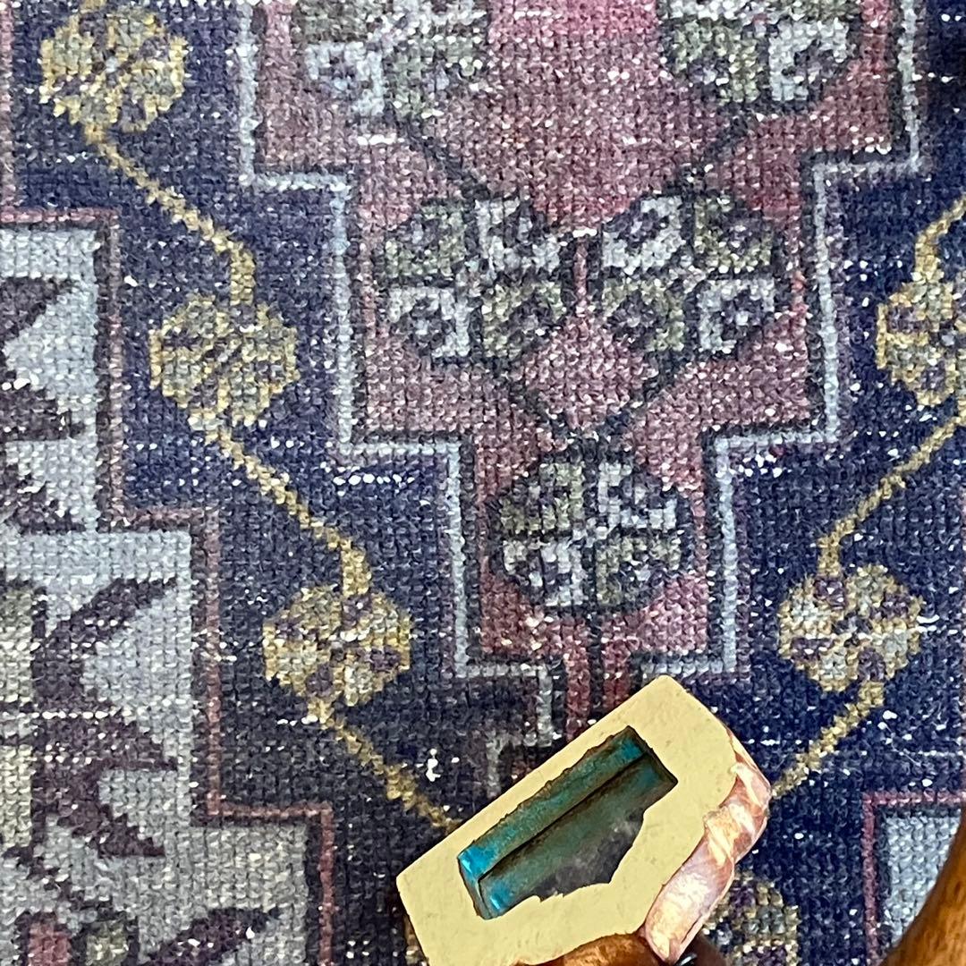 濃淡ブルー✳︎43×83 イエロー　ピンクメダリオン　トルコヴィンテージラグ