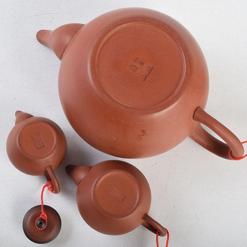 中国　荊渓恵孟臣製　 紫砂　朱泥　急須　茶壷　大中小3点まとめて　M　R9040