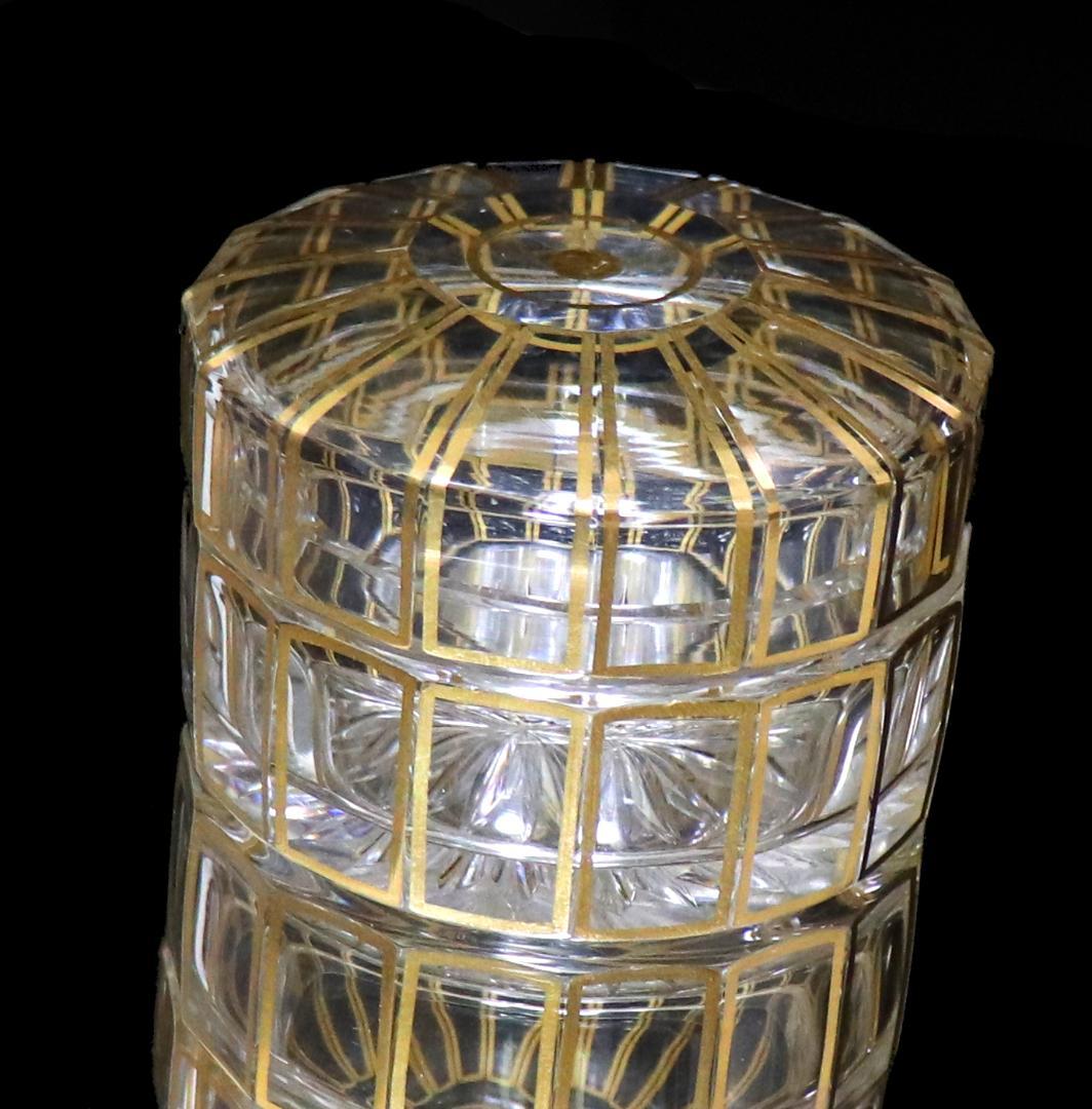 オールド・バカラ 究極の逸品 1910年頃 多面体切子24金彩装飾蓋物 ゴールド