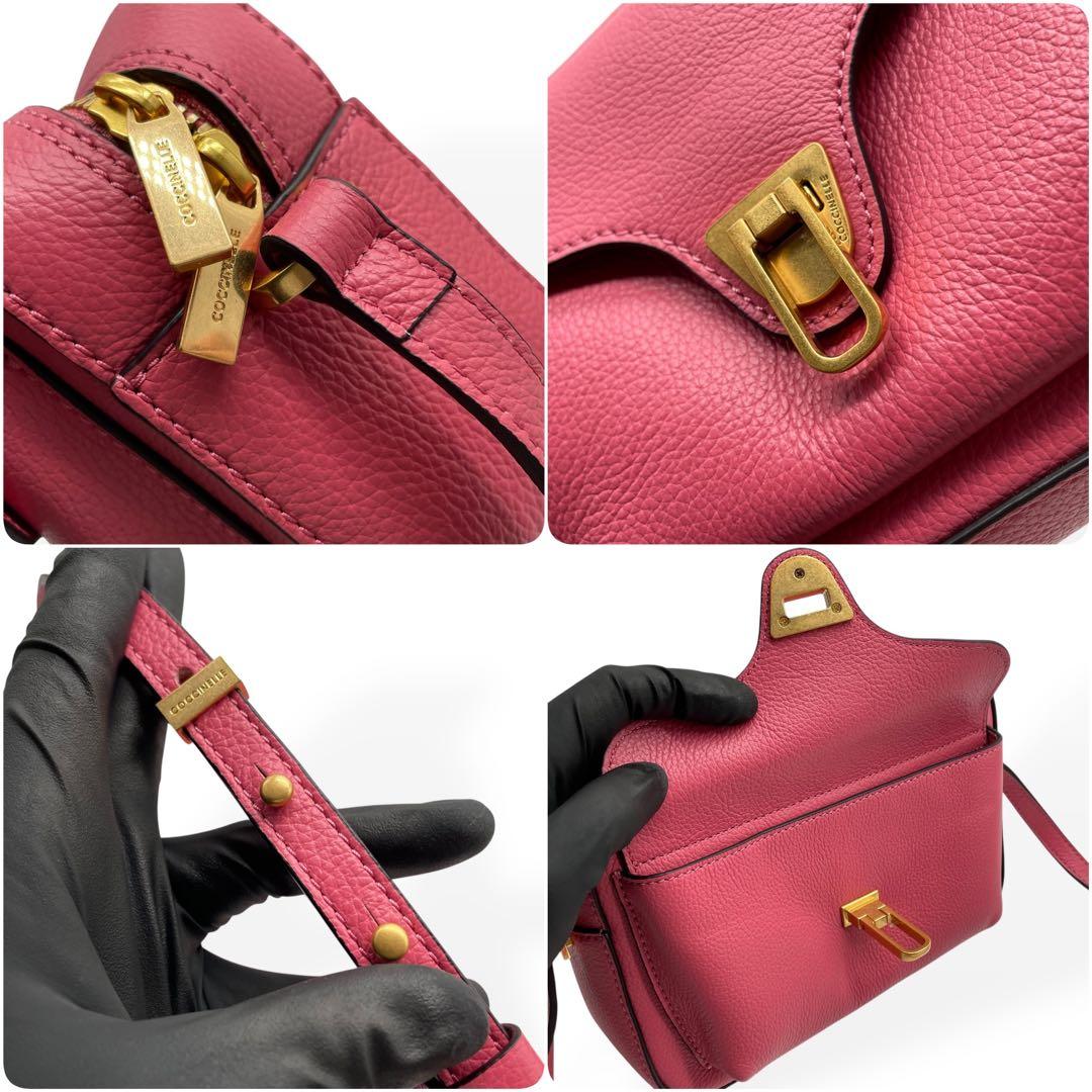 未使用級　COCCINELLE ショルダーバッグ　レザー　保存袋　ピンク系　高級