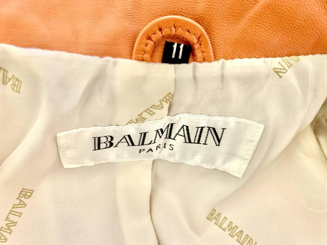 [ヒヒン]BALMAIN バルマン ラムレザー コート 黄橙色 サイズ11