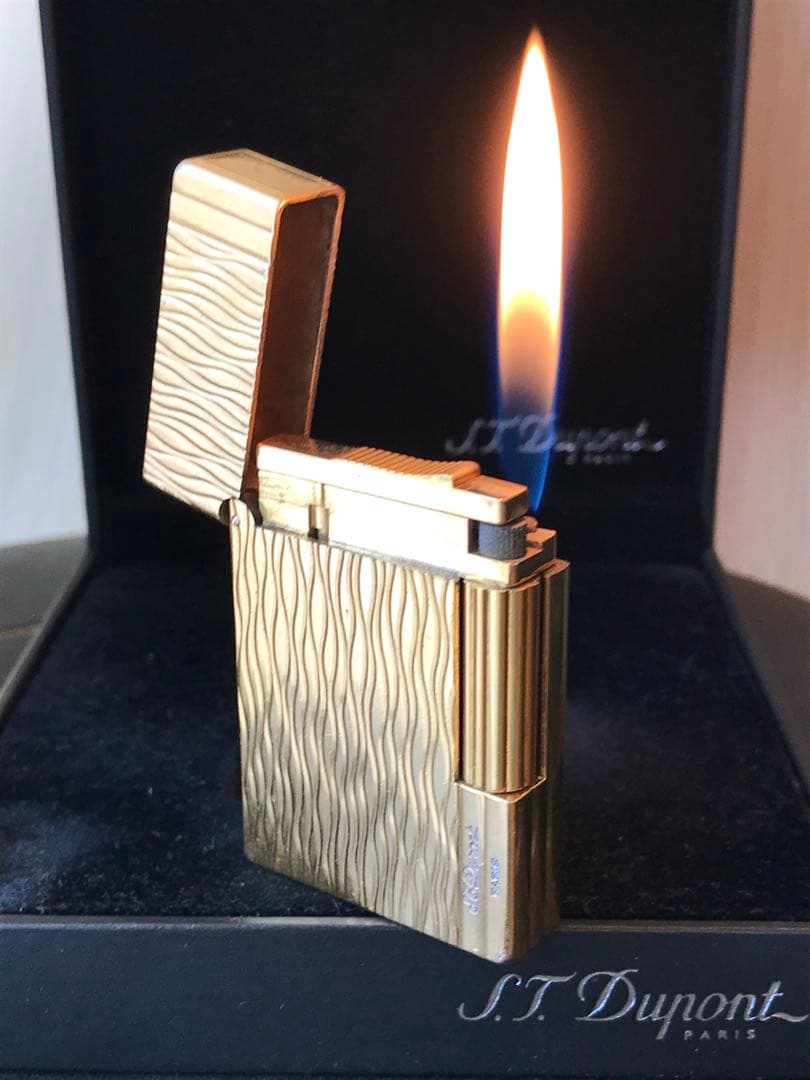 開閉音 快音キィーーン　デュポン　ガスライター　虎の柄　ゴールド　ライン２s